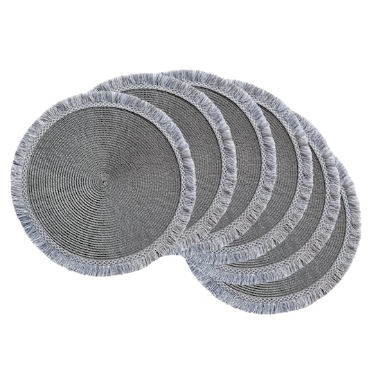 DII&#xAE; 15&#x22; Round Gray Fringed Placemat Set, 6ct.